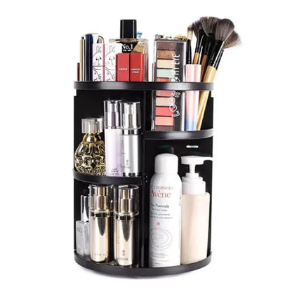 360° Rotating Cosmetic Organizer – Black Makeup Storage Box for Skincare & Beauty Essentials