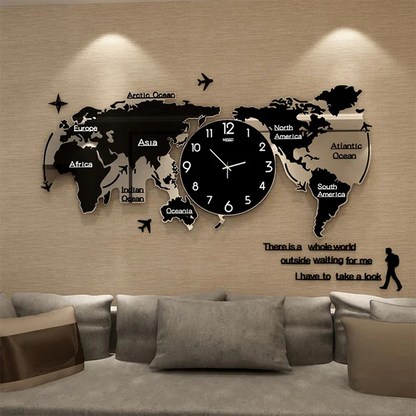 Wooden World Map Wall Clock – 3D Digital Design, 24×24 Inches Home & Office Decor