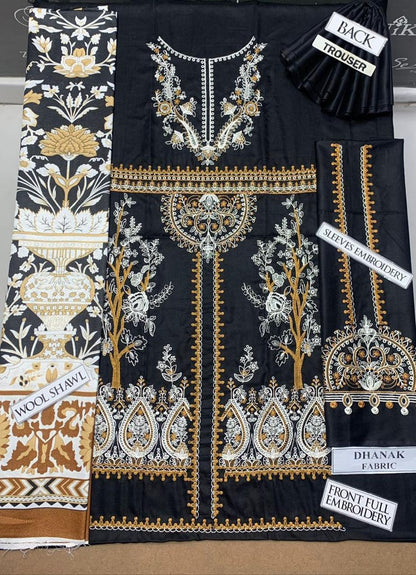 3 Pcs Women's Unstitched Embroidered Suit