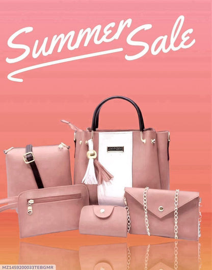 Chic Women's Pink Rexine Hand Bag Set - 5 Pcs