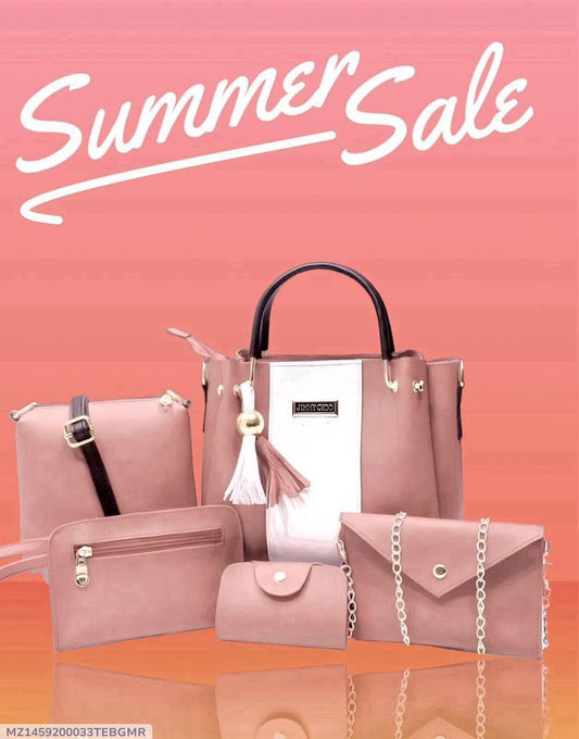 Chic Women's Pink Rexine Hand Bag Set - 5 Pcs