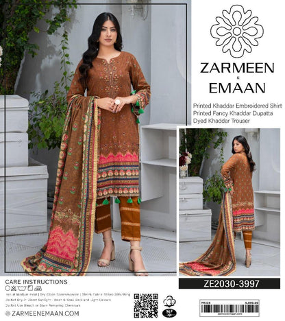 3 Pcs Women's Unstitched Khaddar Printed Suit