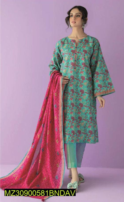 3 Pcs Women's Unstitched Khaddar Printed Suit
