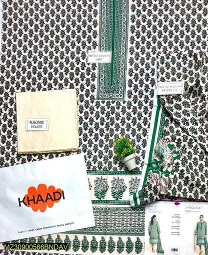 3 Pcs Women's Unstitched Khaddar Printed Suit