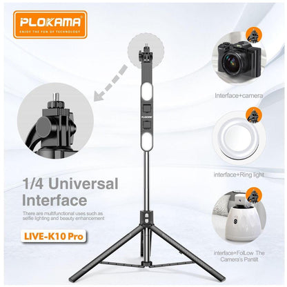 Live K10 PRO 6.5ft Tripod Stand with Ring Light, Bluetooth, Selfie Stick, DSLR/Mobile Stand