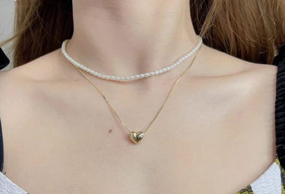 Elegant Double Layer Heart Pearl Pendant Necklace – Women’s Party Jewelry & Gift Accessory