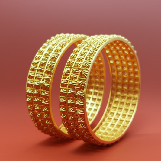 Golden Brass Bangles for Women – 1 Pair Artificial Jewelry in Bright Gold Finish