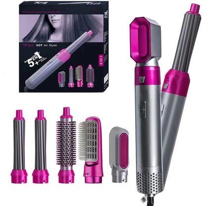 5 in 1 Hair Dryer Brush – Electric Blow Dryer, Straightener & Curling Wand Kit with Detachable Brushes (Random Color)