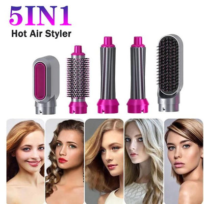 5 in 1 Hair Dryer Brush – Electric Blow Dryer, Straightener & Curling Wand Kit with Detachable Brushes (Random Color)