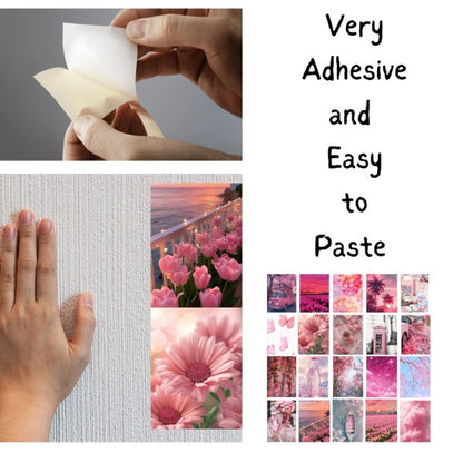 Pink Wall Collage Pack of 20  Aesthetic Bedroom Décor Stickers & Photo Prints