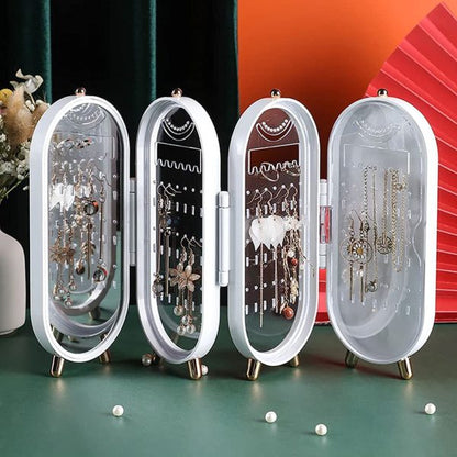 Foldable Jewelry Box Organizer with Mirror – Dustproof Storage & Display Case
