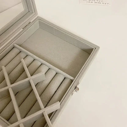 Velvet Jewelry Organizer Box with Glass Cover – Display & Storage for Rings, Earrings, Bracelets