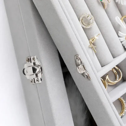 Velvet Jewelry Organizer Box with Glass Cover – Display & Storage for Rings, Earrings, Bracelets